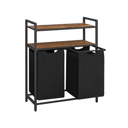 Rootz Vasketøjskurv - Vasketøjskurv med 2 rum - Tøjkurv flet - Vasketøjskurv - Plastvasketøjskurv - MDF - Stål - Oxfordklud - Vintage Brun-sort - 73 x