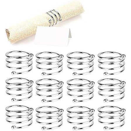 Servettringar och hållare (12 st - SPIRAL, SILVER), 12 st metall