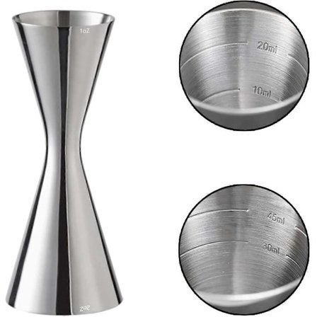 Ruostumattomasta teräksestä valmistettu cocktailmitta, ammattimainen baarimikon juomamitta sisäänrakennetulla asteikolla