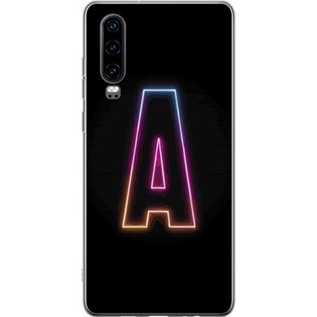 Kompatibel Mobilcover til Huawei Huawei P30 Minimalistisk neonbogstav A i regnbuefarvet lys mod sort baggrund i moderne typografisk stil