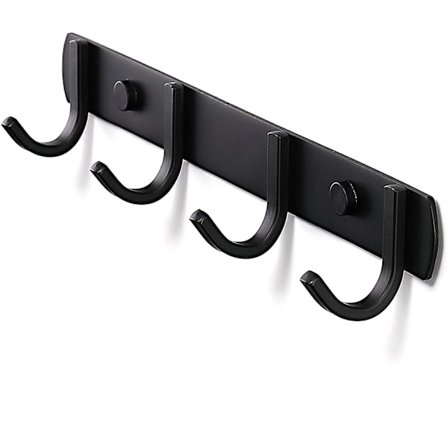 Mordely Wall Mounted Coat Rack, Stainless Steel Design Coat Hooks, Solid Bathroom Coat Hooks For Bedroom Office Black (4 Hook)