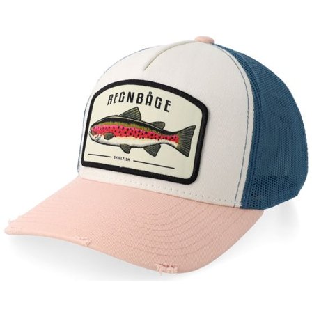 Skillfish - Beige trucker Keps - Regnbåge Stor Patch Distressed Off White/Dark Teal/Pink A-Frame Trucker @ Hatstore