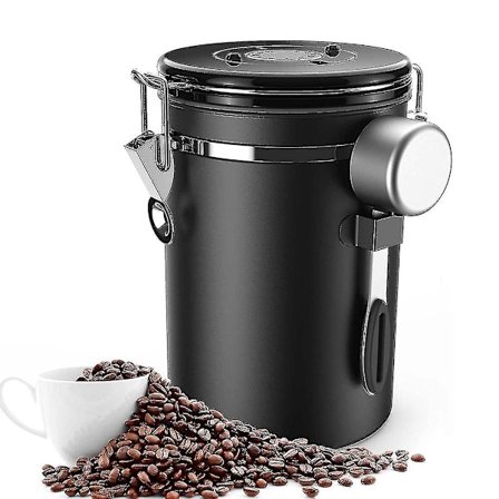 Kaffekrukke Lufttett 500g Bønner, 1.8l Bønnebeholder, Vakuum Kaffeboks Med Skje Oppbevaringskrukke For Co