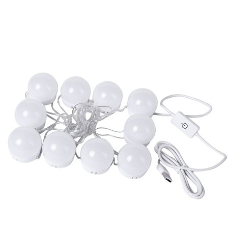 10 Pærer Makeup Lyspærer til Hollywood Spejl USB med Lys 3 Lysindstillinger Bord Vægmonteret Toiletbordsspejl Lampe