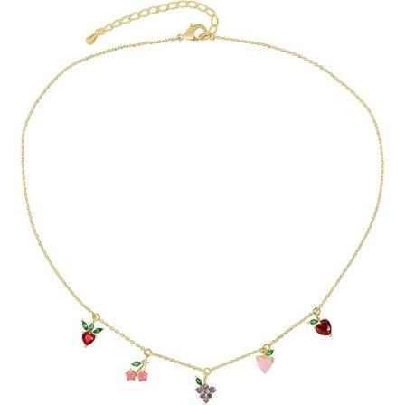 14k Guldförgylld Fruktkorg Choker för Kvinnor Flickor Söt Sommar Tropisk Frukt Present