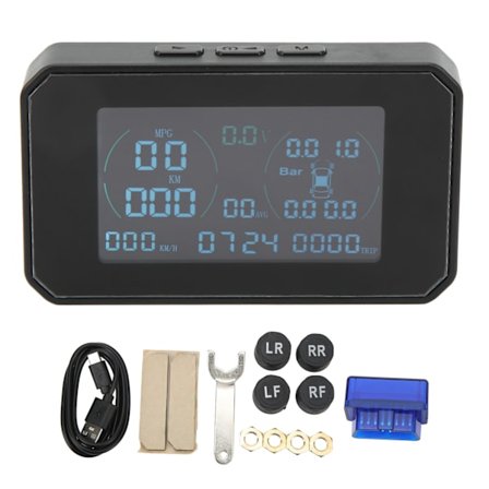 Dæktryksovervågningssystem med 4 eksterne sensorer, solcelledrevet, vandtæt, multifunktionel til campingvogn, lastbil