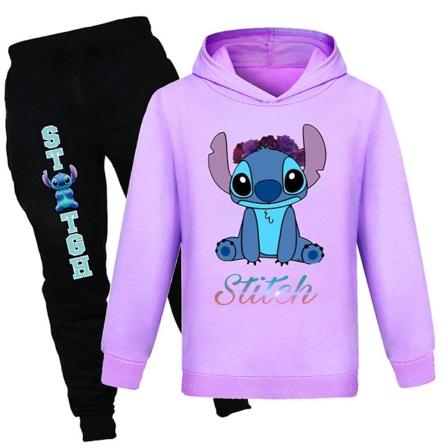 9-14 år Børn Teenagere Drenge Piger Lilo And Stitch Hættetrøje+bukser Træningsdragt Sæt Sportstøj Gaver Purple 9-10 Years