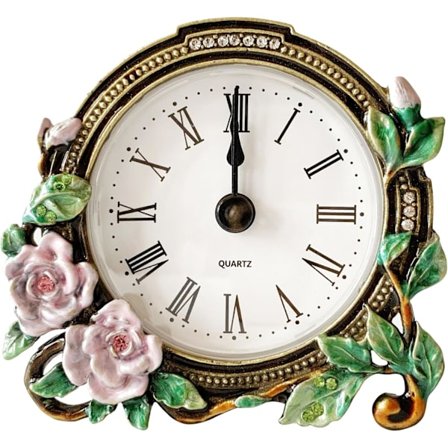 Vintage Mini Analog Bordur, Lydløs Lille Bordur med Håndmalet Metalhus og Batteridrevet Ikke-tikkende Urværk