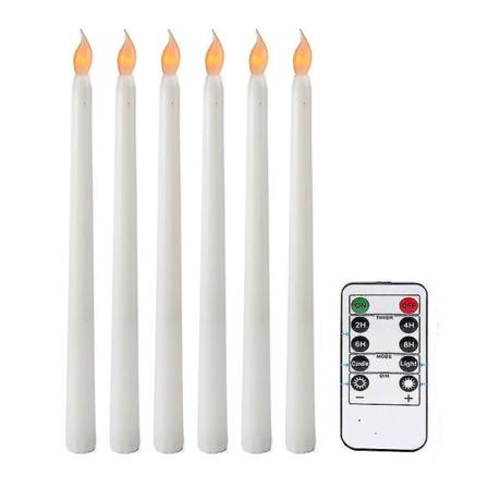 6 kpl liekinheitöntä kapenevaa kynttilää, jotka välkkyvät 10-näppäimisellä kaukosäätimellä