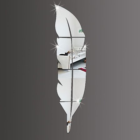 Smuk Fjerformet Vægsticker 3d Spejl Dekoration