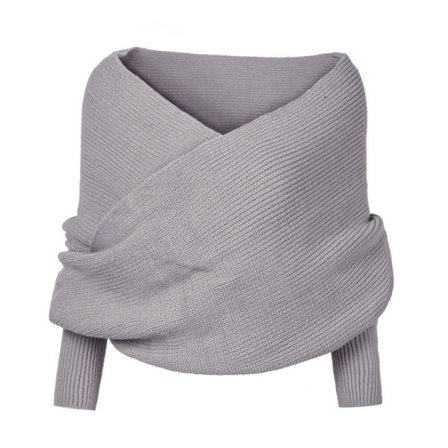 Grå, 235 cm ermet snøfnugg-skjerfgenser, varm høst og vinter