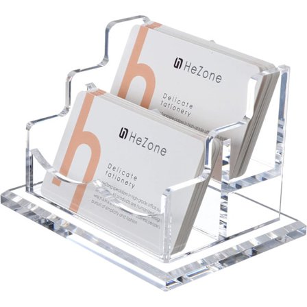 Kaksitasoinen 2-paikkainen käyntikorttiteline työpöydälle, läpinäkyvä akryylinen käyntikorttinäyttöteline, 100 korttia - 1 pakkaus (2 paikkaa-H)
