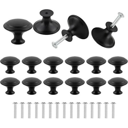 16 Mattsorte Skabsknopper 30 mm Runde Møbelhåndtag med Skruer Kompatible med Skuffer Døre Skabe