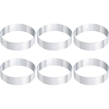 6 stk. terteringer i rustfritt stål 8 cm Perforerte metallringer Rund kakeform for hjemmekjøkken, bakeverktøy