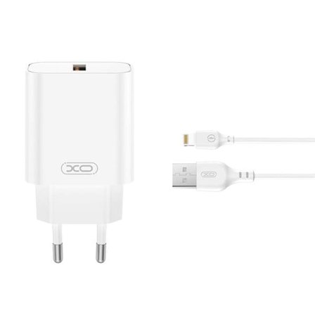 XO USB-laturi, jossa on USB QC 18W + USB Lightning-kaapeli