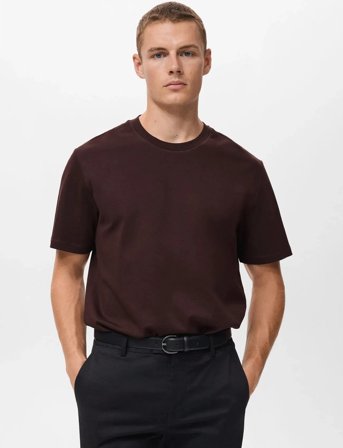 Mango Medium Weight Regular Fit T-Shirt - Burgundy - L