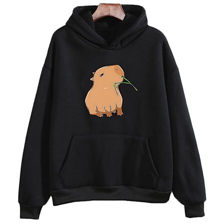 Rolig Capybara Tryck Hoodie Dam/Herr Kawaii Tecknade Toppar Tröja För Flickor Unisex Mode Harajuku Grafisk Huvtröja-G .i svart