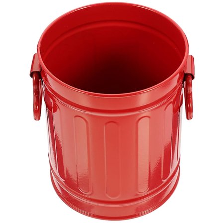 Papperskorgen sminkborsthållare penna pennbägare liten blomkruka i metall mini skrivbordspapperskorg papperskorg redskapshink i metall, röd