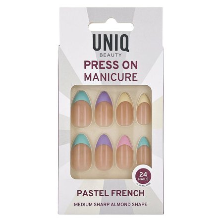 UNIQ Kunstige Negle med Lim Pastel French, Makeup, Kunstige Negle Og Tilbehør, Kunstige Negle
