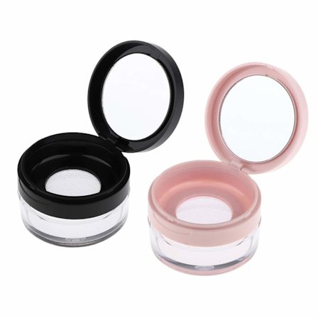 2 stk. 20 ml plastik løs pudder kompakt beholder DIY makeup pudder etui med svamp puff, spejl og elastisk mesh si