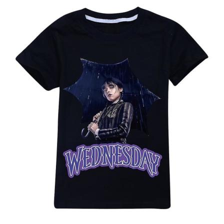 7-14 år Børn Teenagere Wednesday The Addams Family T-shirt Kortærmet Toppe Gaver Black 13-14 Years