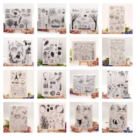 14x16cm Clear Stamps for Card Making, Flower Tree Butterfly Background Rubber Stamp Transparent Stamp for Crafting DIY Decor