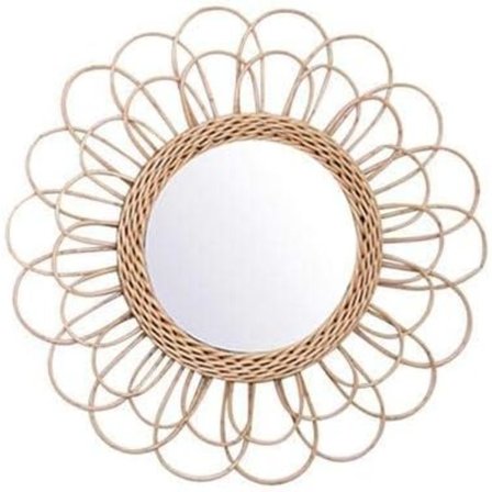 Hængende spejl - Rattan solsikke cirkulært vægspejl, Wicker Dressing Makeup spejle til Inodoor Home Office Stue Gang (15,75 tommer)