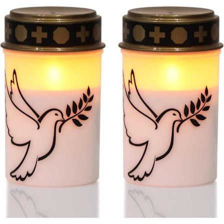 Hvidt LED flimrende gravlys, batteridrevet, flammeløst, vandtæt, kirkegårdslys (2 pak, hvid fredsdue)