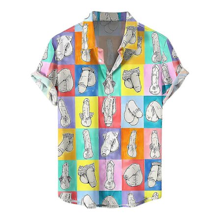 Herre Skjorte med Knapper, Sjove Hawaiiskjorter med Print, Strandtoppe, Nyhed, Grim Spøg Gave (L)