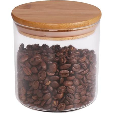 Glassbeholder for matvarer med lufttett bambuslokk for te, kaffe, krydder osv. 6,5 cm * 20 cm + bambuslokk 550 ml