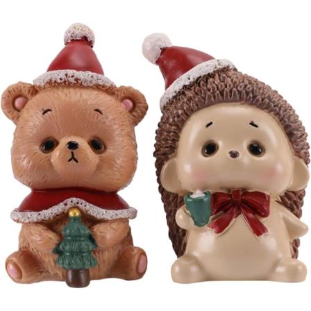 Miniatyrfigurer 2 stk. (Bjørn 5,5*3 cm, pinnsvin 5*3,5 cm)