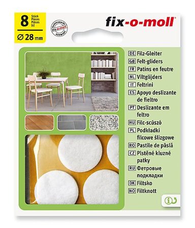 FIX-O-MOLL FILT TIL STOL&BORD Ø28MM HVIT 8STK FIX-O-MOLL
