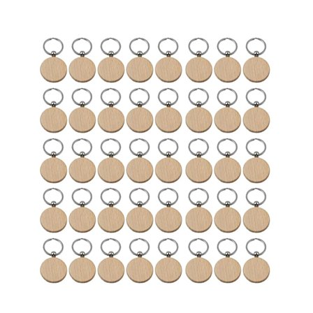 40 stk. Tomme Runde Tre-nøkkelringer DIY Tre-nøkkelringer Nøkkelbrikker Kan Gravere DIY-gaver