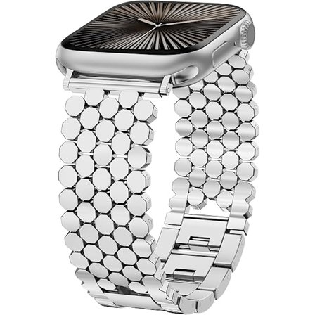 Kompatibel med Apple Watch Armband 41/40/38/(10 generationer), 44/45/46/49/42mm Kvinnor, Elegant Honungskakemönstrat Metallarmband Designer Guld 