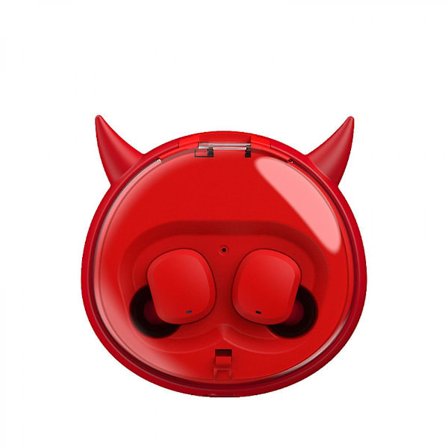 Barnens BT-hörlurar med laddningsfodral, söta små djävulstecknade hörlurar, Bluetooth 5.0 TWS HiFi-stereoljud brusreducering vattentäta sport-hörlurar