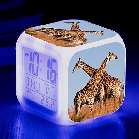 Dww-Kirahvi Herätyskello Kuva Herätyskello USB Lapset LED-Kello Sarjakuva Yövalo Salama 7 Väriä Vaihtava Digitaalinen Kello Pöytäkello l
