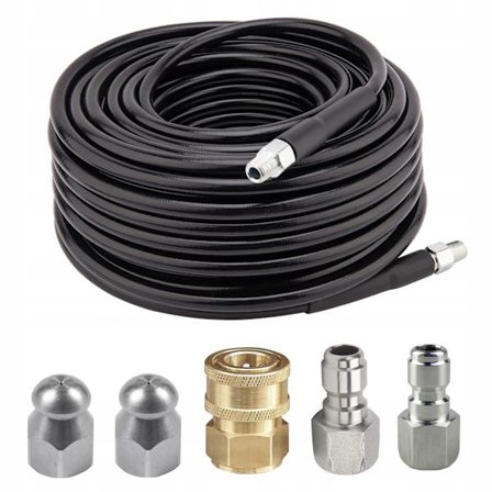 HydroClean MultiConnect 15M Rörspolningsslang – 2 Munstycken | 3 Kopplingar | 155Bar | Kompatibel med Karcher, Nilfisk