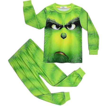 4-9 År Barn Gutter Jenter Jul Grinch Trykt Pyjamas Sett Topp+bukser Nattøy Hjemmeklær Gave