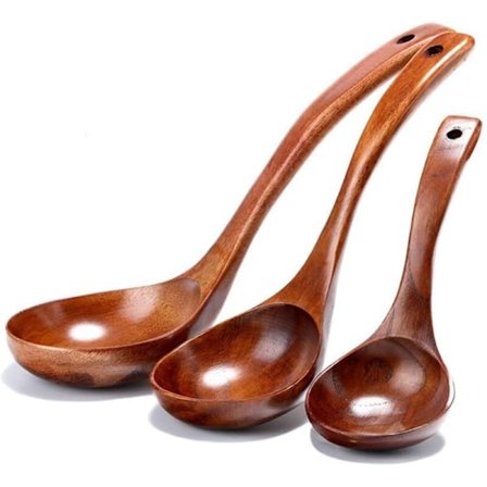 Treskje sett i tre med langt håndtak, øseskje for gryte og bolle, non-stick treskje sett for matlaging, serveringsskjeer