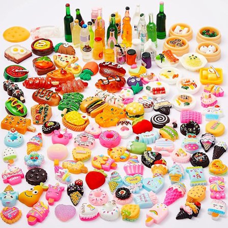 100 stk Miniature Madmodeller til Dukkehuse, Mini Mad Drikkeflaske Forme Legetøj, Dukkehuse Tilbehør, Køkken Mad Legetøj til Voksne Teenagere Børn 