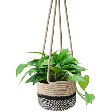 Hengende Tauplantekurv, 8"x6" Håndvevd Planteholder Moderne Lang Snord Plante Henger Blomsterpotte Oppbevaring Hjemmedekor Kurver For