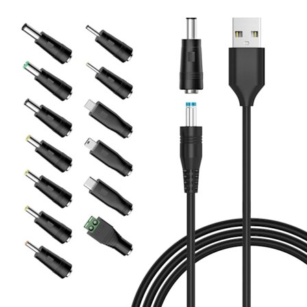 Powseed 5V Universell DC-strömkabel, USB till DC-laddningskabel med 13 st adapterpluggar för webbkamera, router, inspelare, Bluetooth-högtalare, 