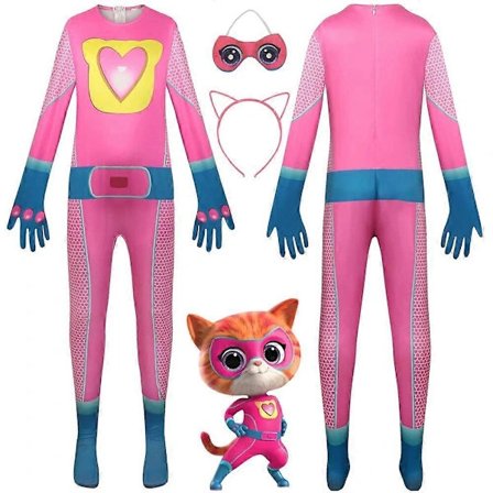 Anime Super Kitties Katt Cosplay Jumpsuit Børnekostume Pink Bodysuit Anime Tøj Tilbehør Børn Julefest Outfit A 140
