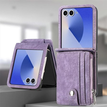 Samsung Z Flip 7 Fe/6/5 mobilskal, 2-i-1 avtagbar korthållare, vikbar skärm PU skyddsfodral (Lila)