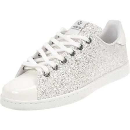Dame-sneakers - VICTORIA - Model 12558 - Glitter-overdel - Hvidt patenteret syntetisk læder Vit 36