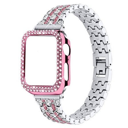 Apple Watch (45mm) klockarmband med fem pärlor och glänsande strassstenar - Silver / Ros / Rosa Ros
