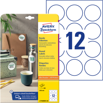 Avery Avtagbar Etikett Ø60mm