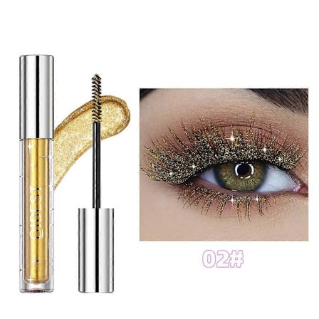 Glitter Mascara för Ögonfransar, Silver/Guld/Lila Glitterfärgad Mascara, Glänsande Diamant Mascara Förtjockande Förlängande för Mycket Glittrande Ögon