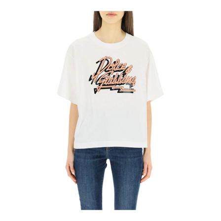 Dolce & Gabbana Glitter logo t-shirt Hvid, Dame T-shirts