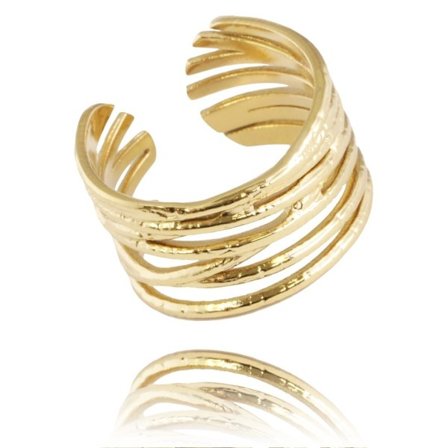 Bred Guld Ring i Stål med Fina Mönster - Guldpläterad -Justerbar